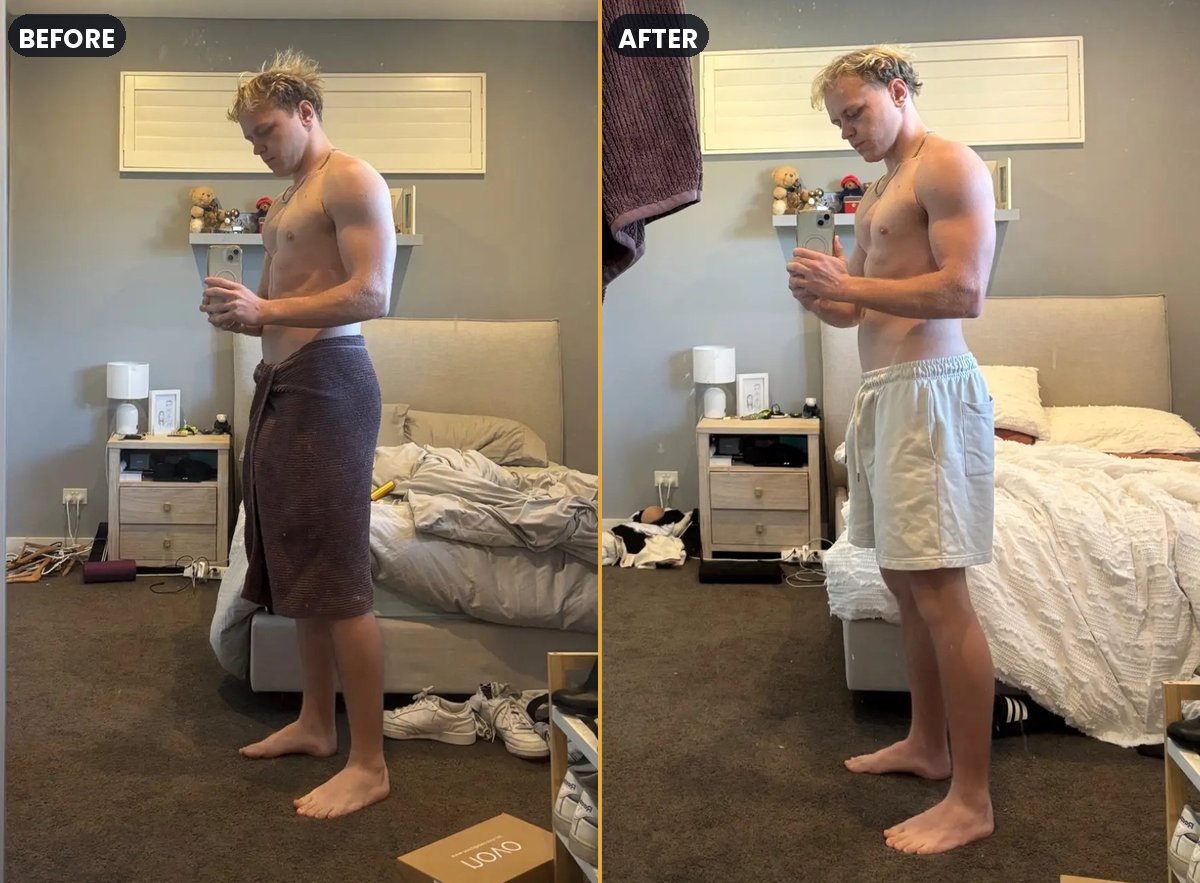 Leo before and after his transformation